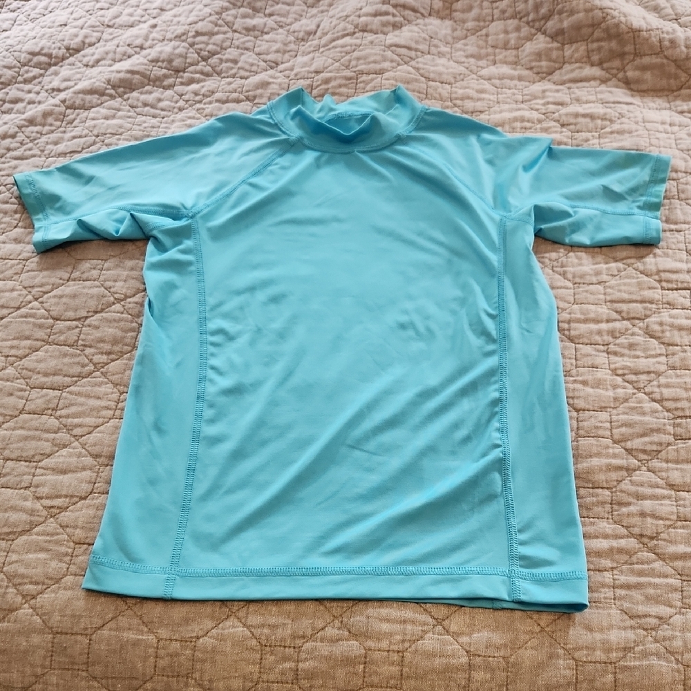 Land's End Boys Aqua Blue Short Sleeve Rash Guard Shirt